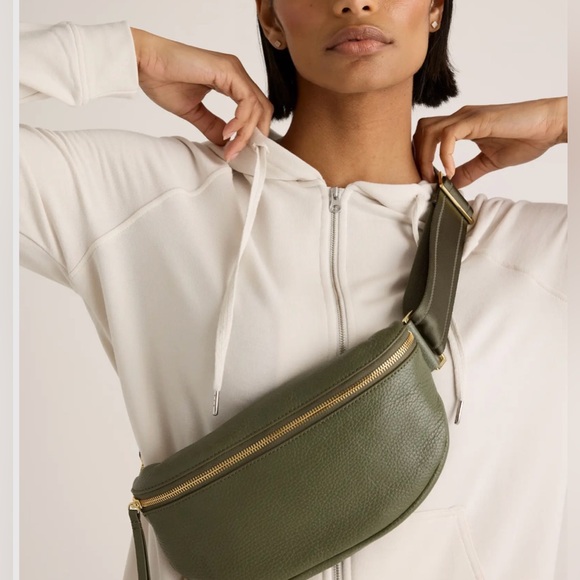 Quince Pebbled Italian Leather Olive Green Belt Bag - Picture 7 of 13